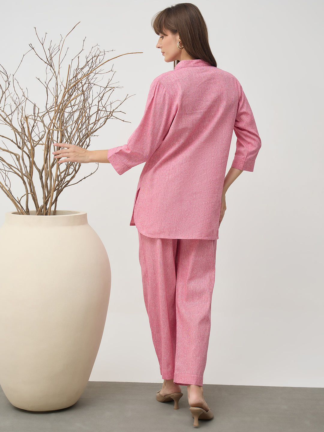 Women’s Grey Linen Blend Co-Ord Set with Tunic Top and Straight Pants
