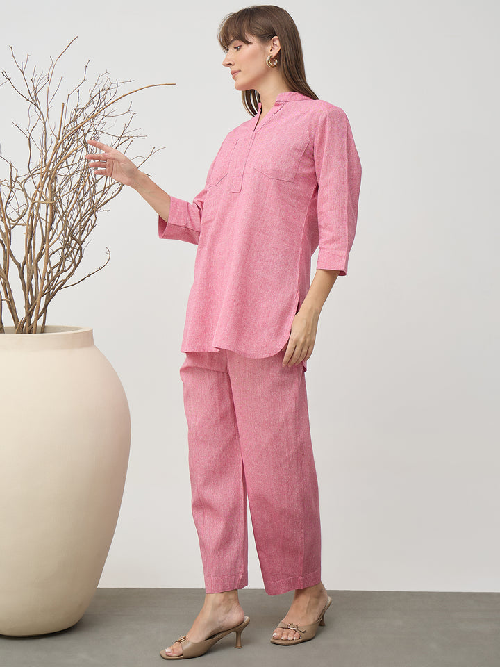 Women’s Grey Linen Blend Co-Ord Set with Tunic Top and Straight Pants