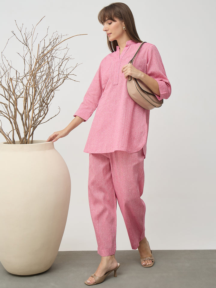 Women’s Grey Linen Blend Co-Ord Set with Tunic Top and Straight Pants