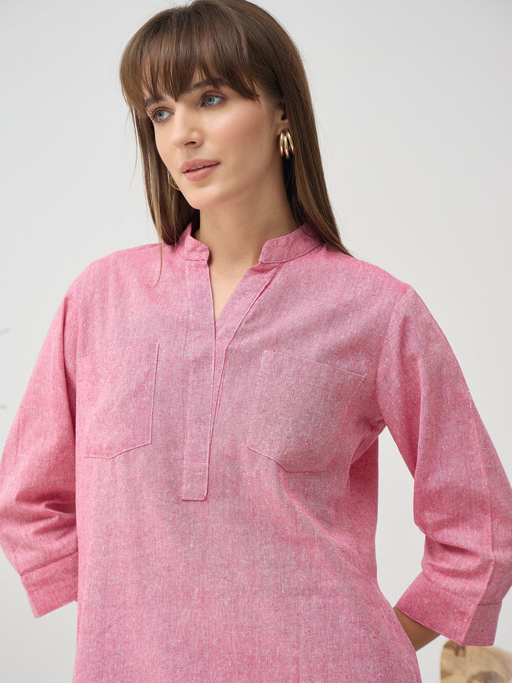 Women’s Grey Linen Blend Co-Ord Set with Tunic Top and Straight Pants