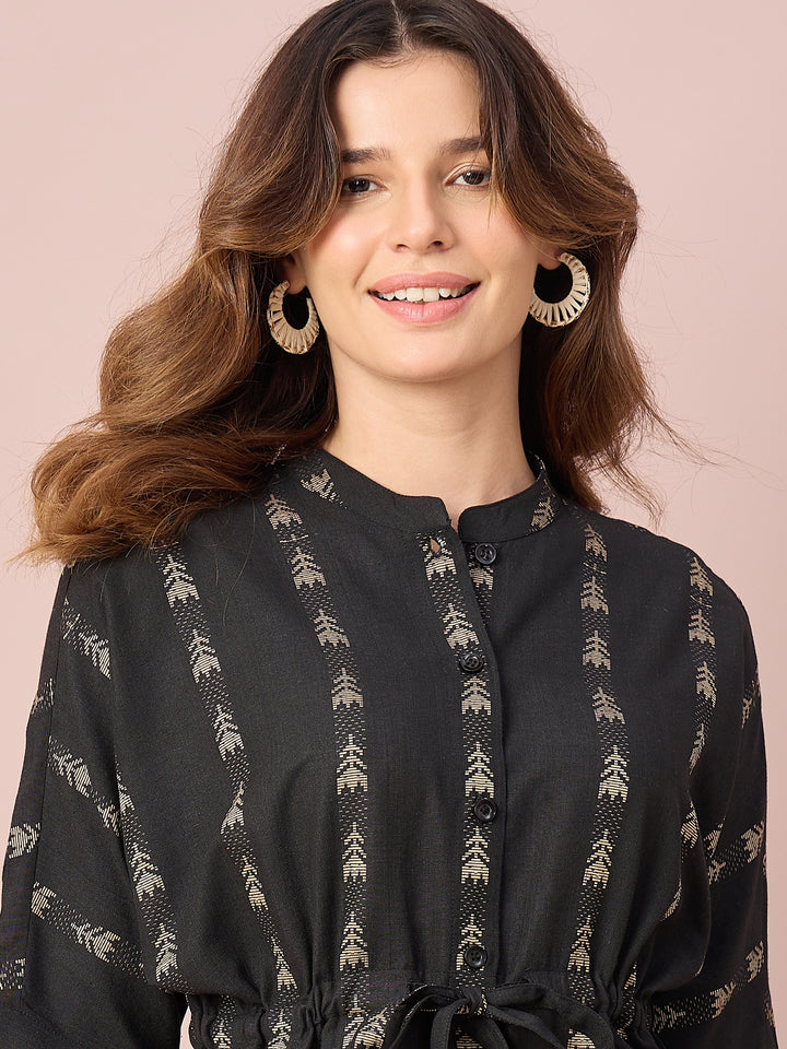 Women’s Printed Cotton Peplum Top with Button-Down Front and Adjustable Waist Tie | Casual Wear