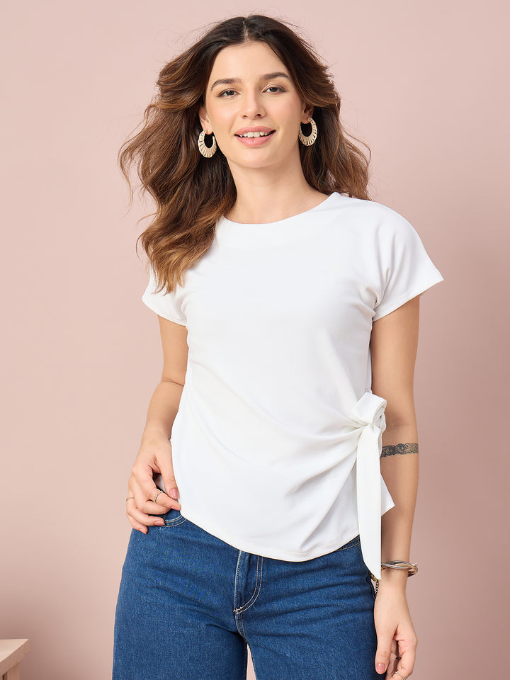 Women’s Side-Tie Crewneck Top | Short Sleeve Casual Blouse