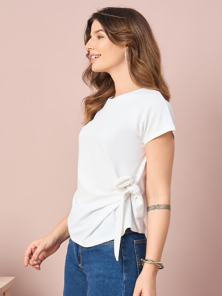 Women’s Side-Tie Crewneck Top | Short Sleeve Casual Blouse