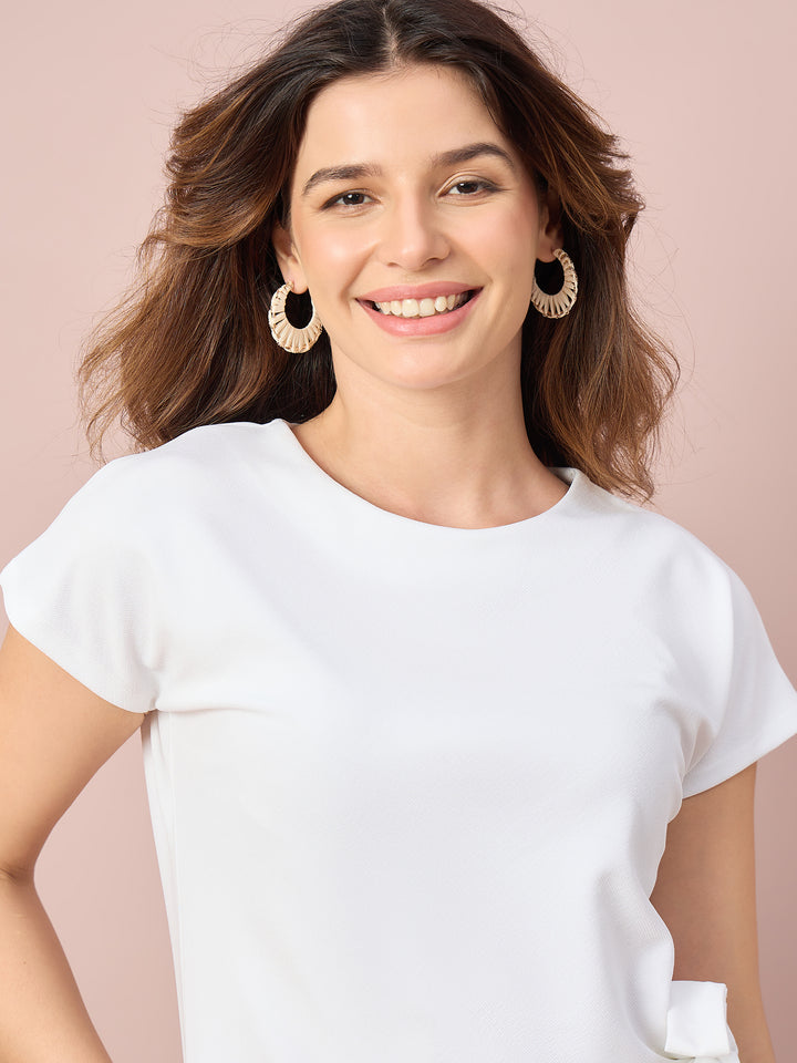 Women’s Side-Tie Crewneck Top | Short Sleeve Casual Blouse