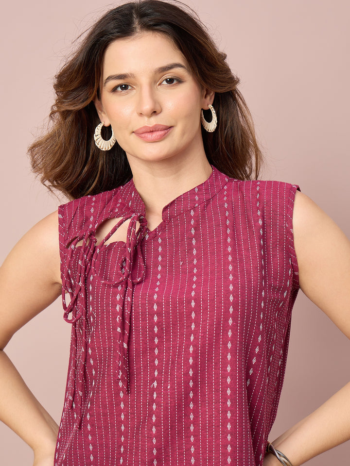 Women’s Printed Sleeveless Top with Tie-Up Neckline | Casual Western Wear