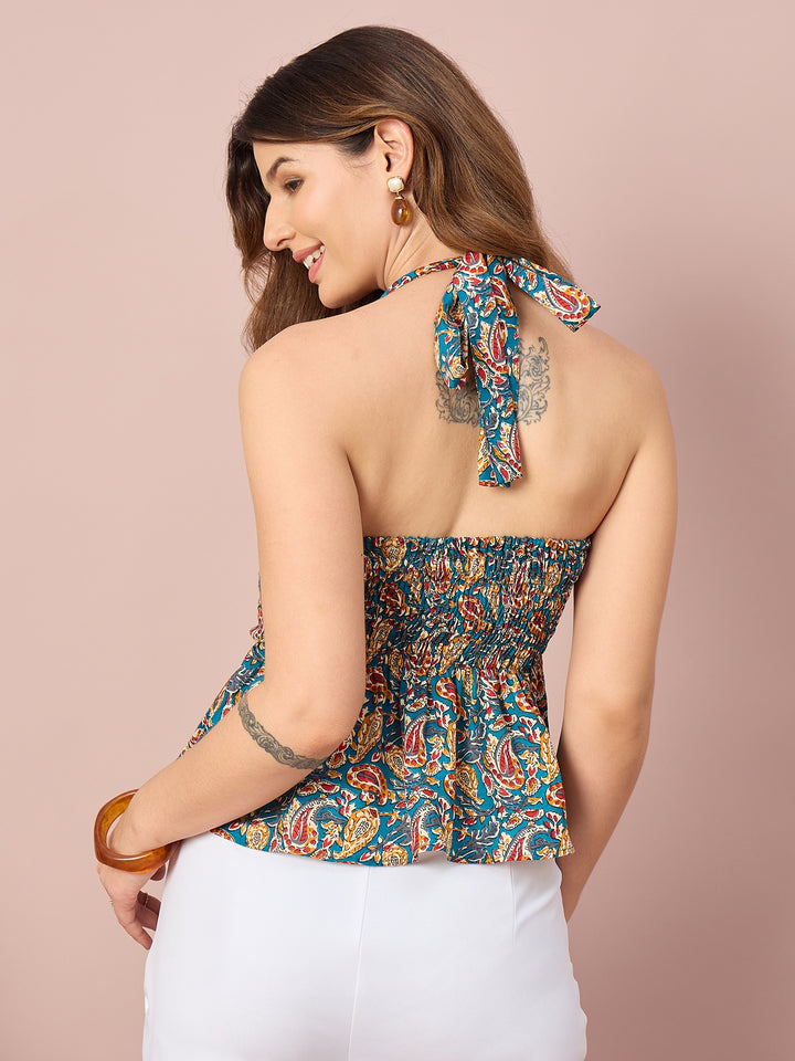 Women’s Paisley Print Halter Neck Top | Sleeveless Floral Ethnic Printed Stylish Summer Top
