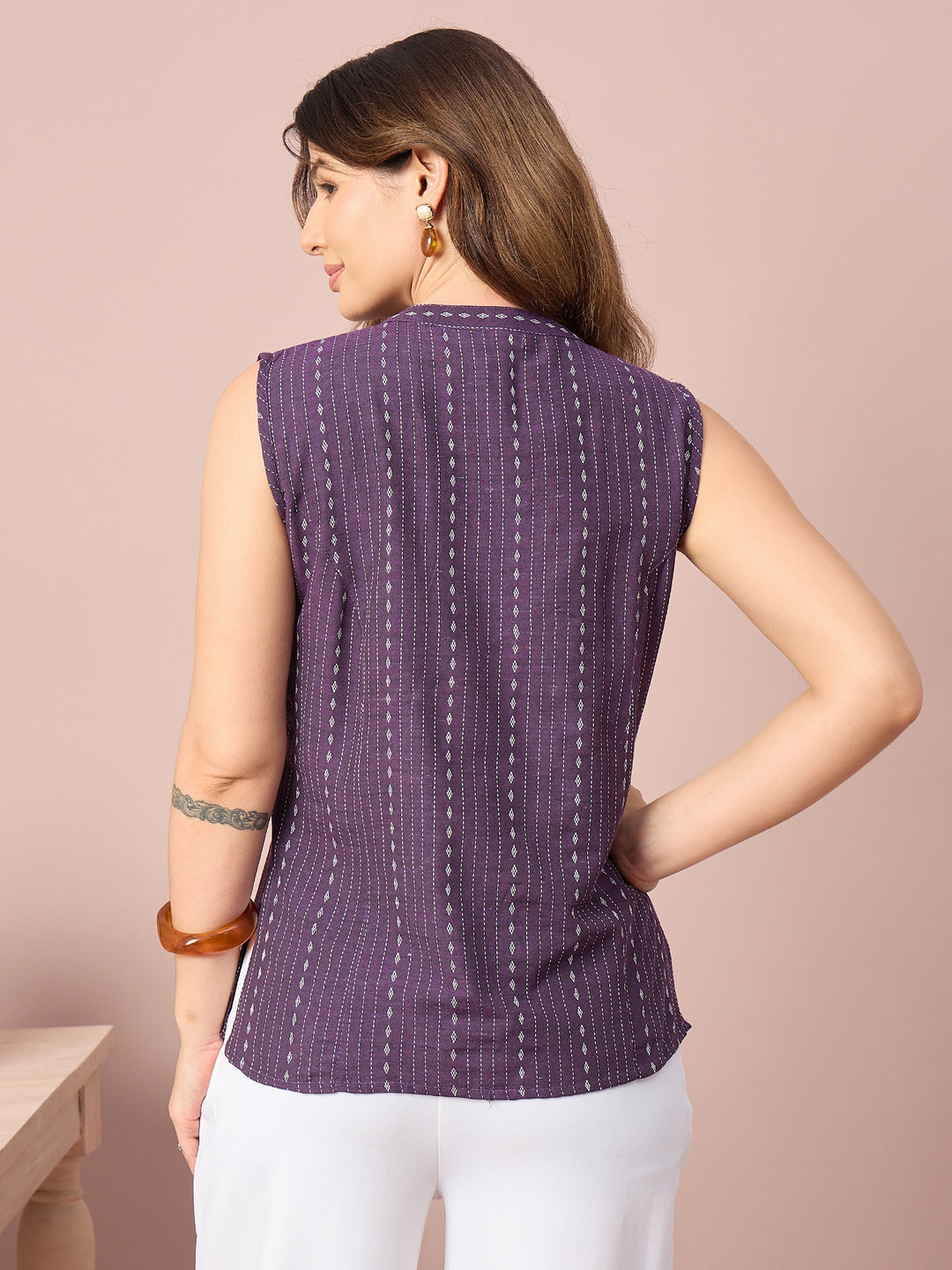 Women’s Printed Sleeveless Top with Tie-Up Neckline | Casual Western Wear
