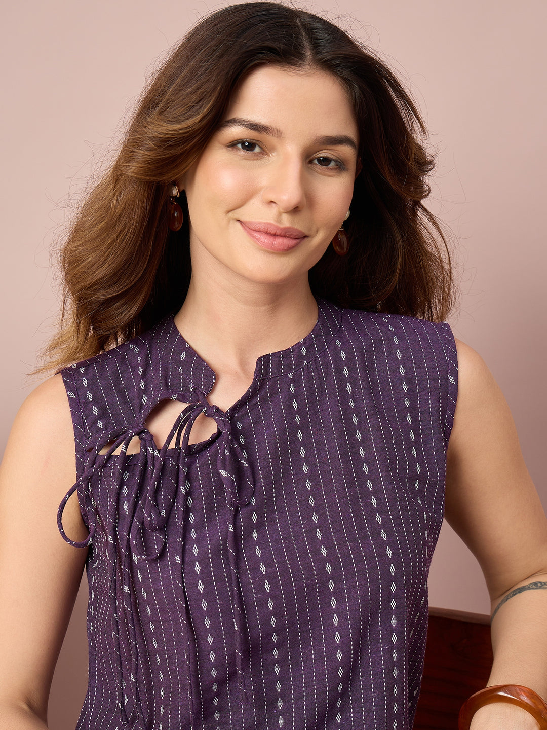 Women’s Printed Sleeveless Top with Tie-Up Neckline | Casual Western Wear