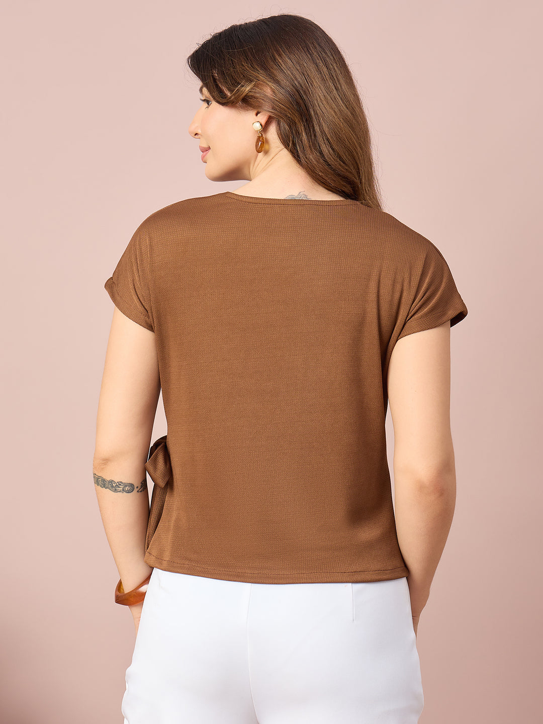 Women’s Side-Tie Crewneck Top | Short Sleeve Casual Blouse
