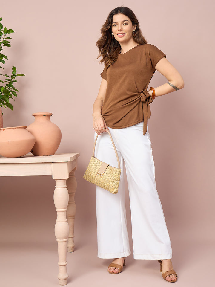 Women’s Side-Tie Crewneck Top | Short Sleeve Casual Blouse