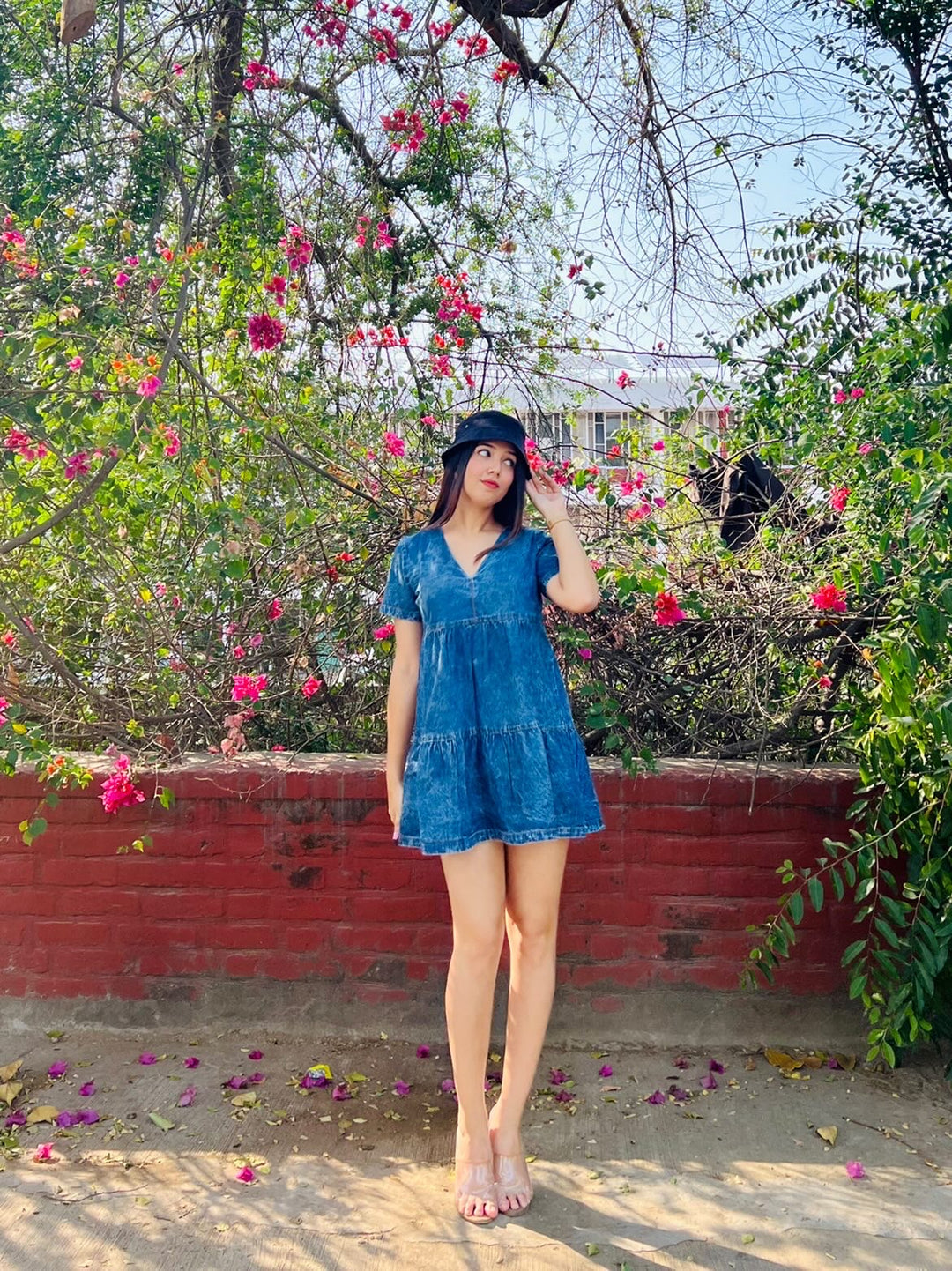 Blue Denim Tiered Short Dress – Drape Dazzle