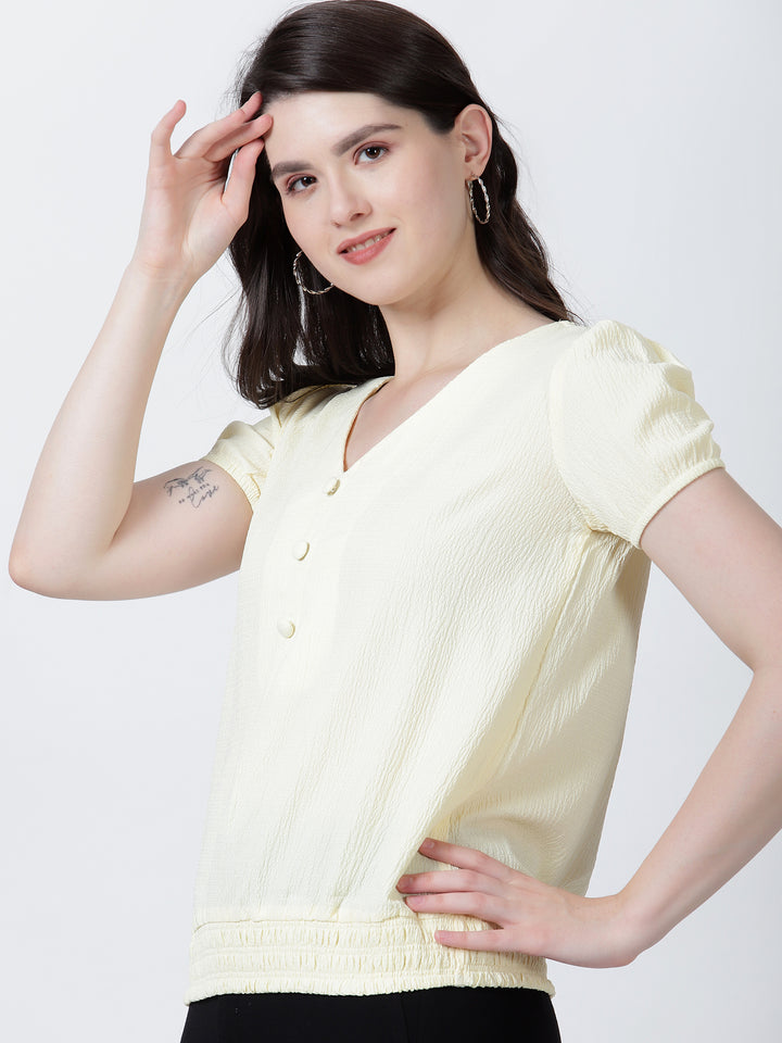 Casual Wear Short Sleeve Top with Smocking