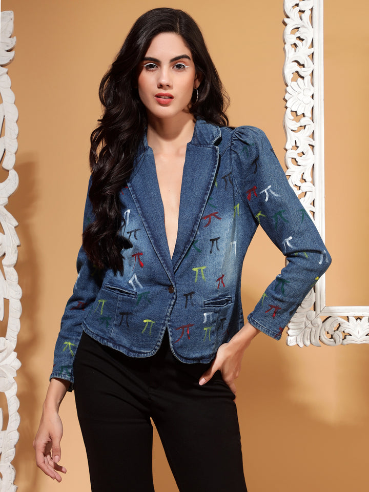 Denim Blazer with Hand Paint Design