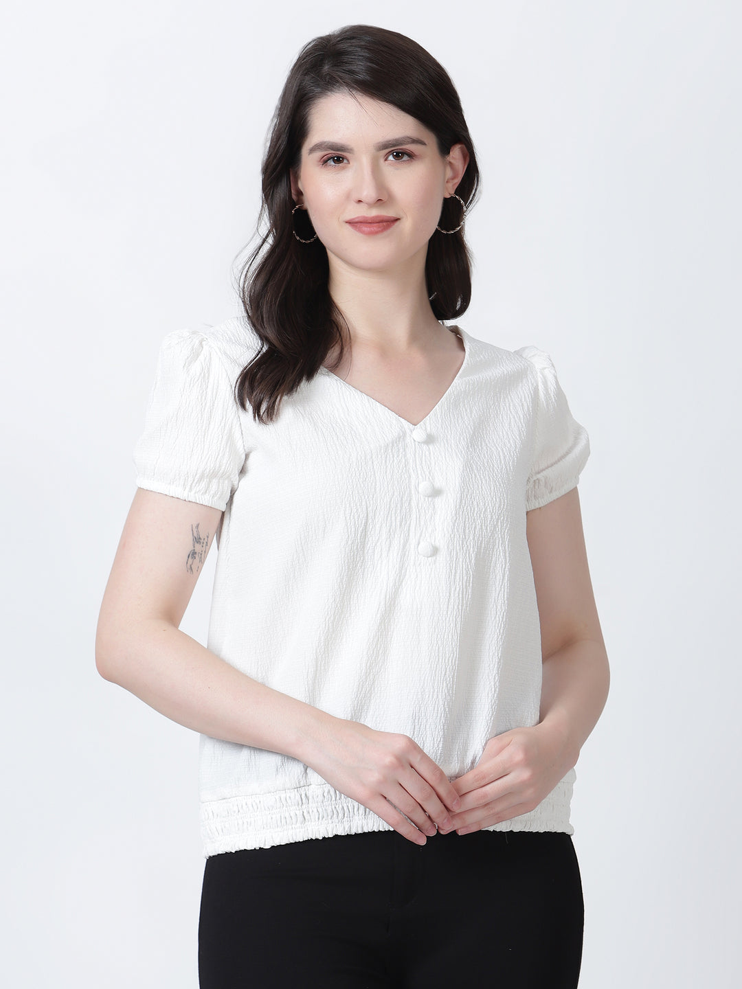 Casual Wear Short Sleeve Top with Smocking