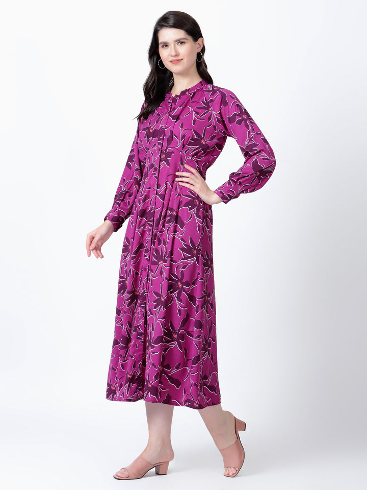 Button Down Full Sleeve Dress with Box Pleated Waist