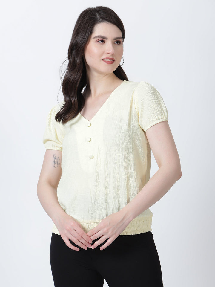 Casual Wear Short Sleeve Top with Smocking