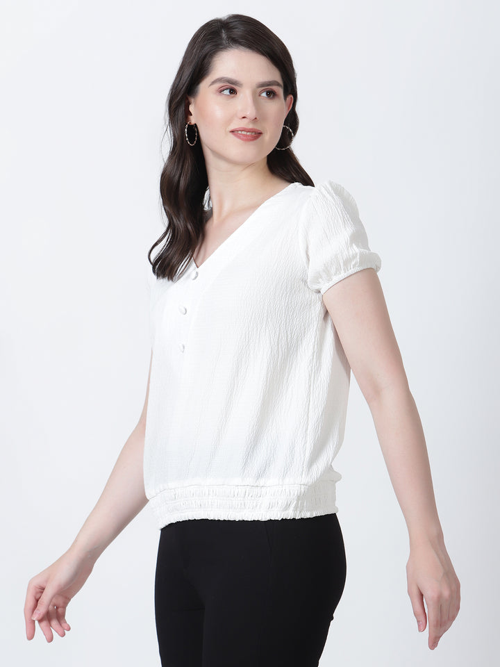 Casual Wear Short Sleeve Top with Smocking