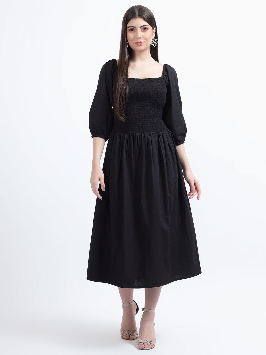 Solid Long Square Neck Dress