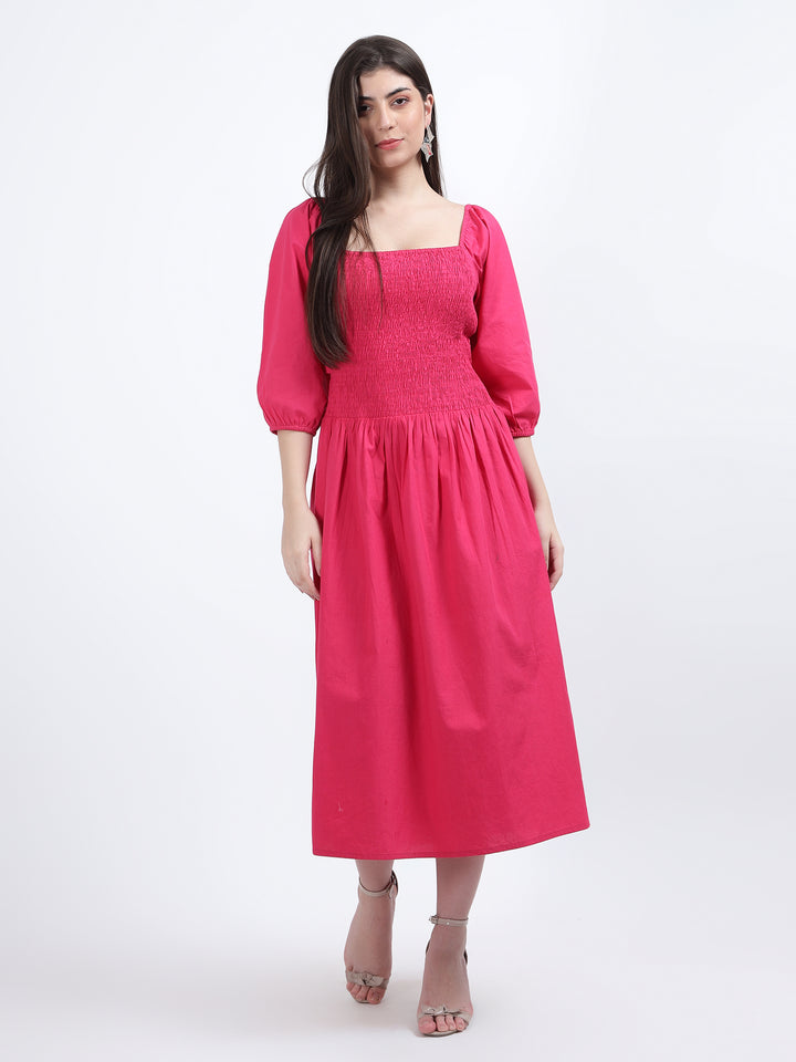 Solid Long Square Neck Dress