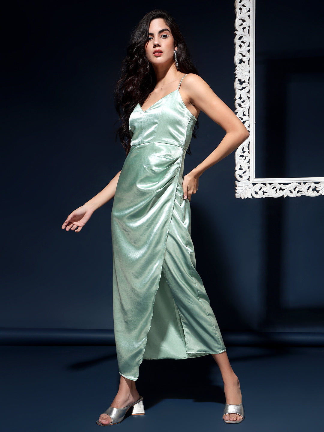 Satin Cami Long Dress with Side Slit