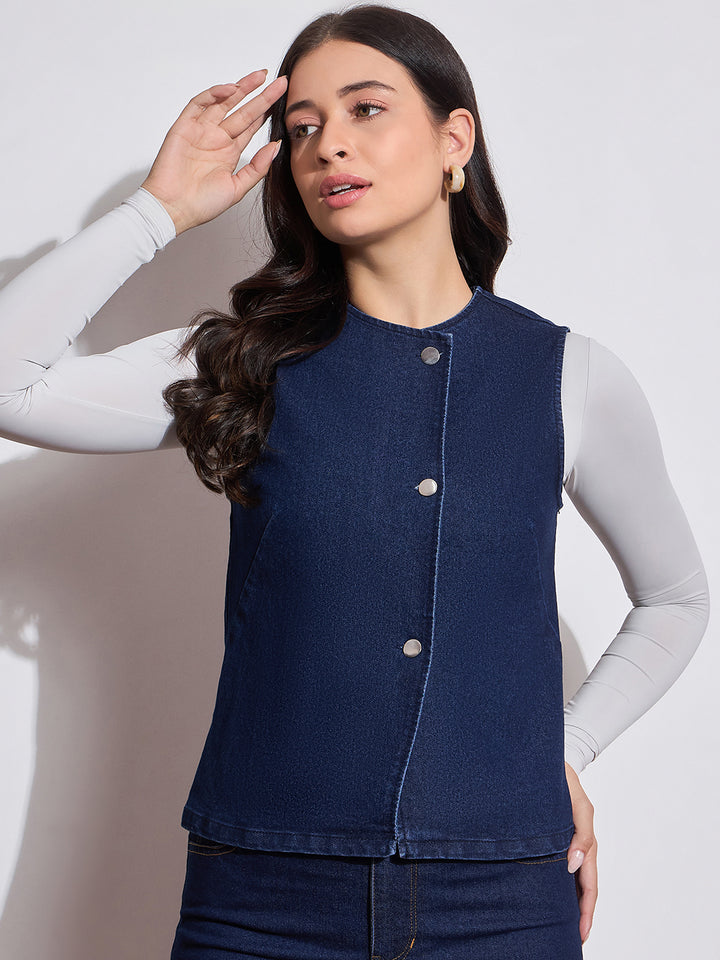 Button-Down Sleeveless Denim Vest