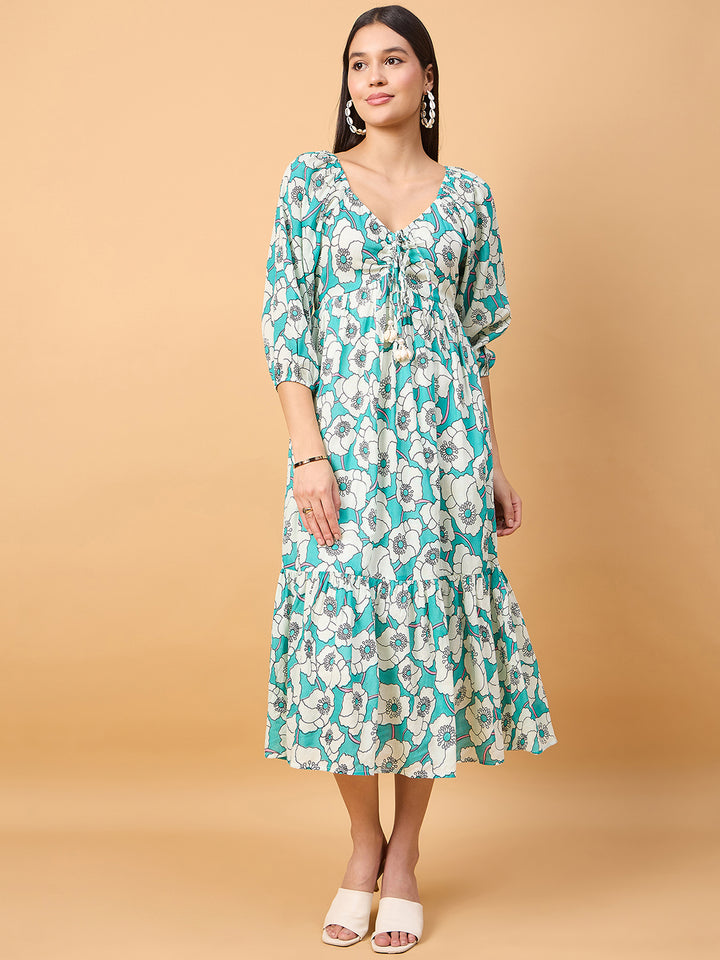 Cotton A line floral print dress