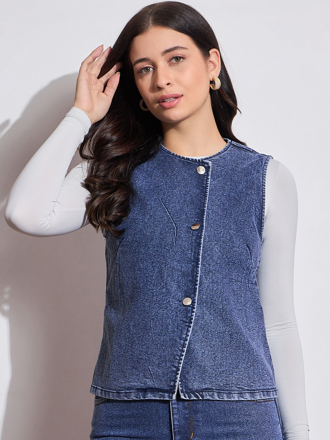 Button-Down Sleeveless Denim Vest