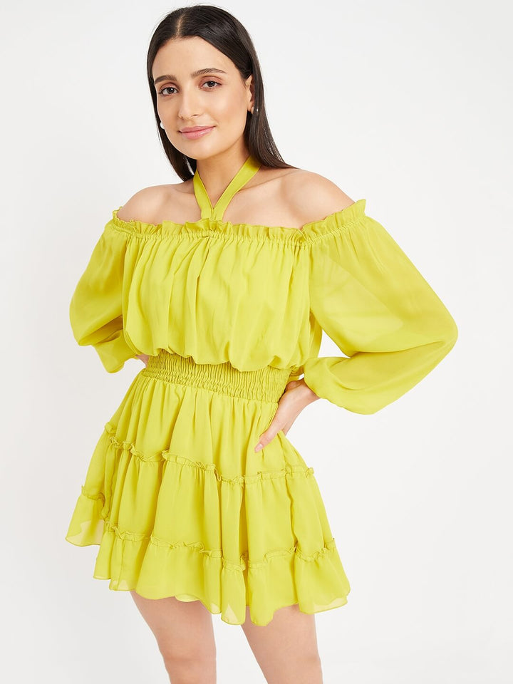 Solid Off Shoulder Ruffle Dress