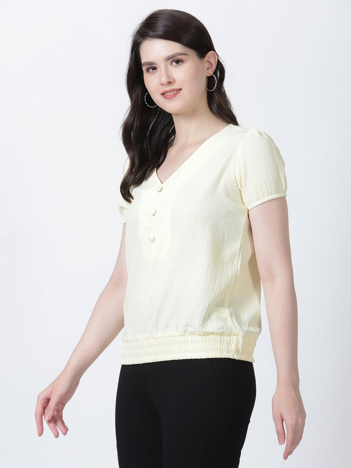 Casual Wear Short Sleeve Top with Smocking