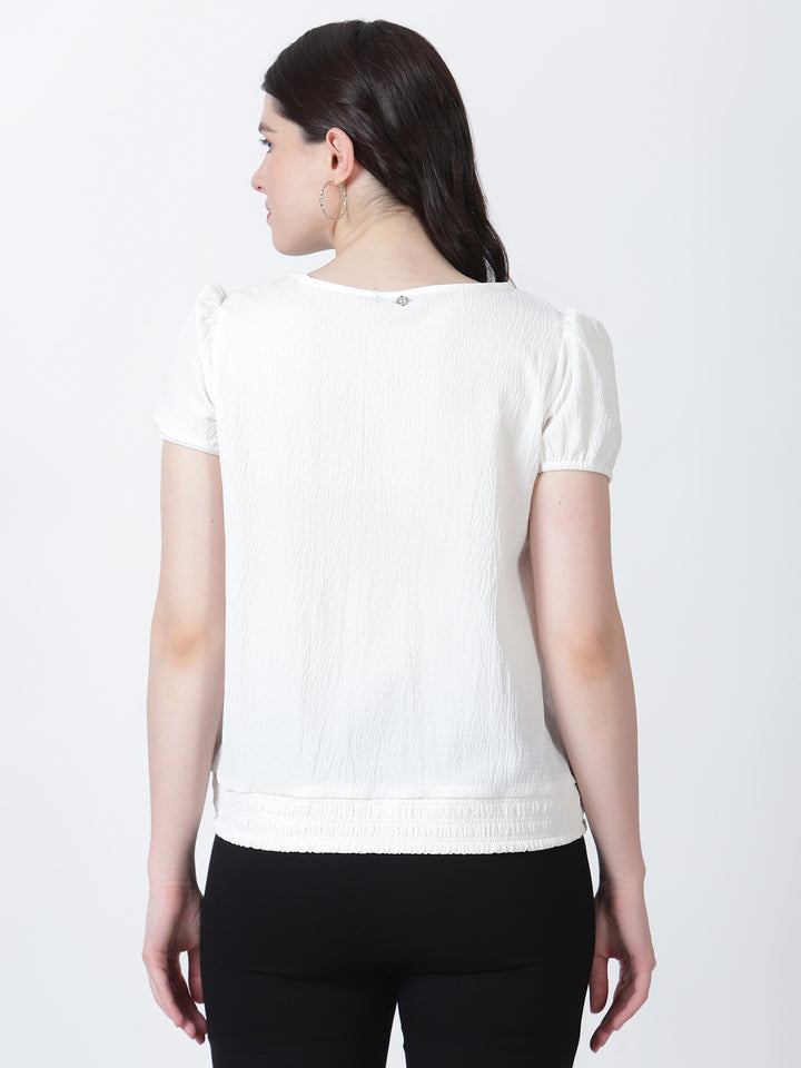 Casual Wear Short Sleeve Top with Smocking