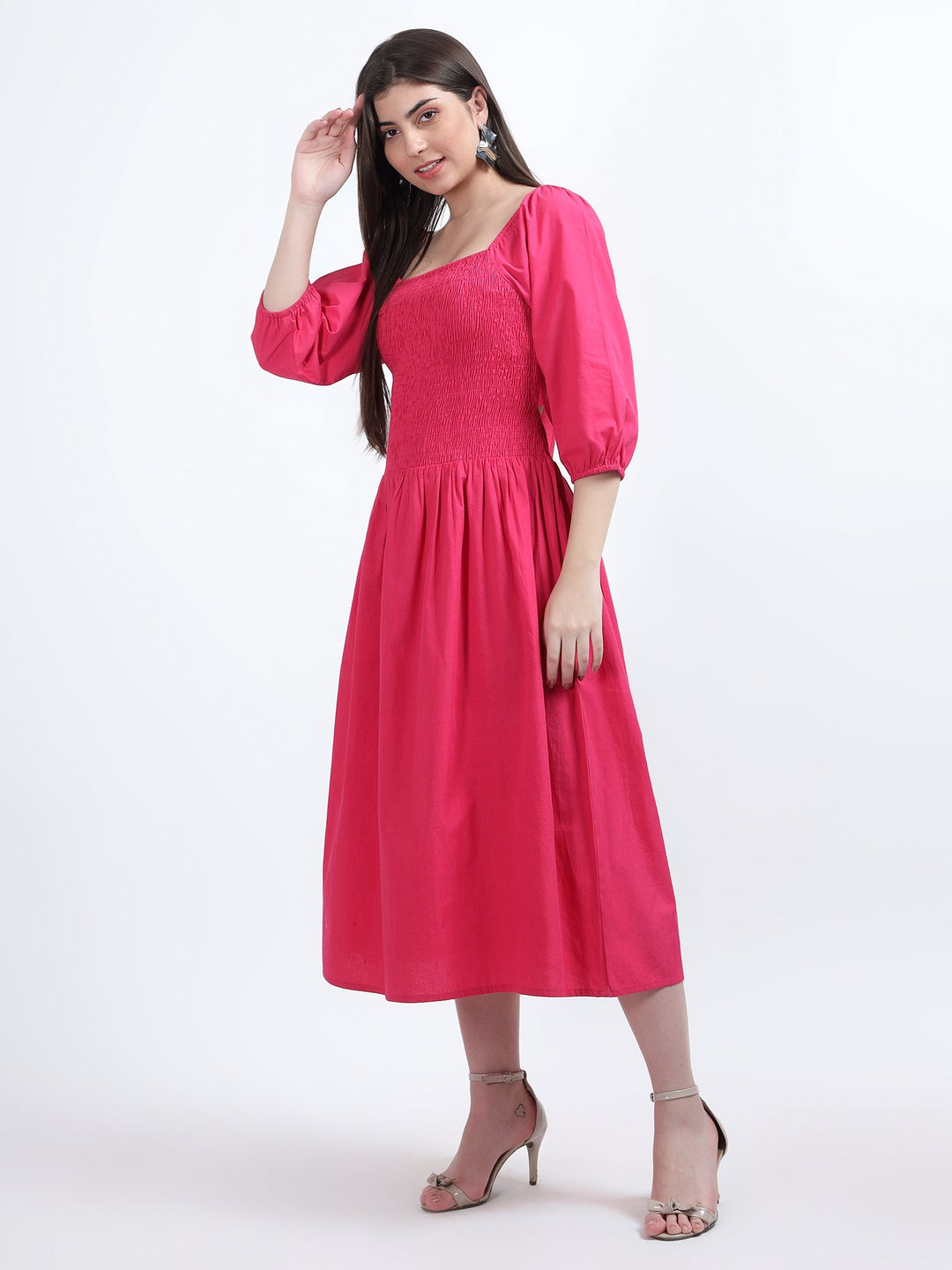 Solid Long Square Neck Dress