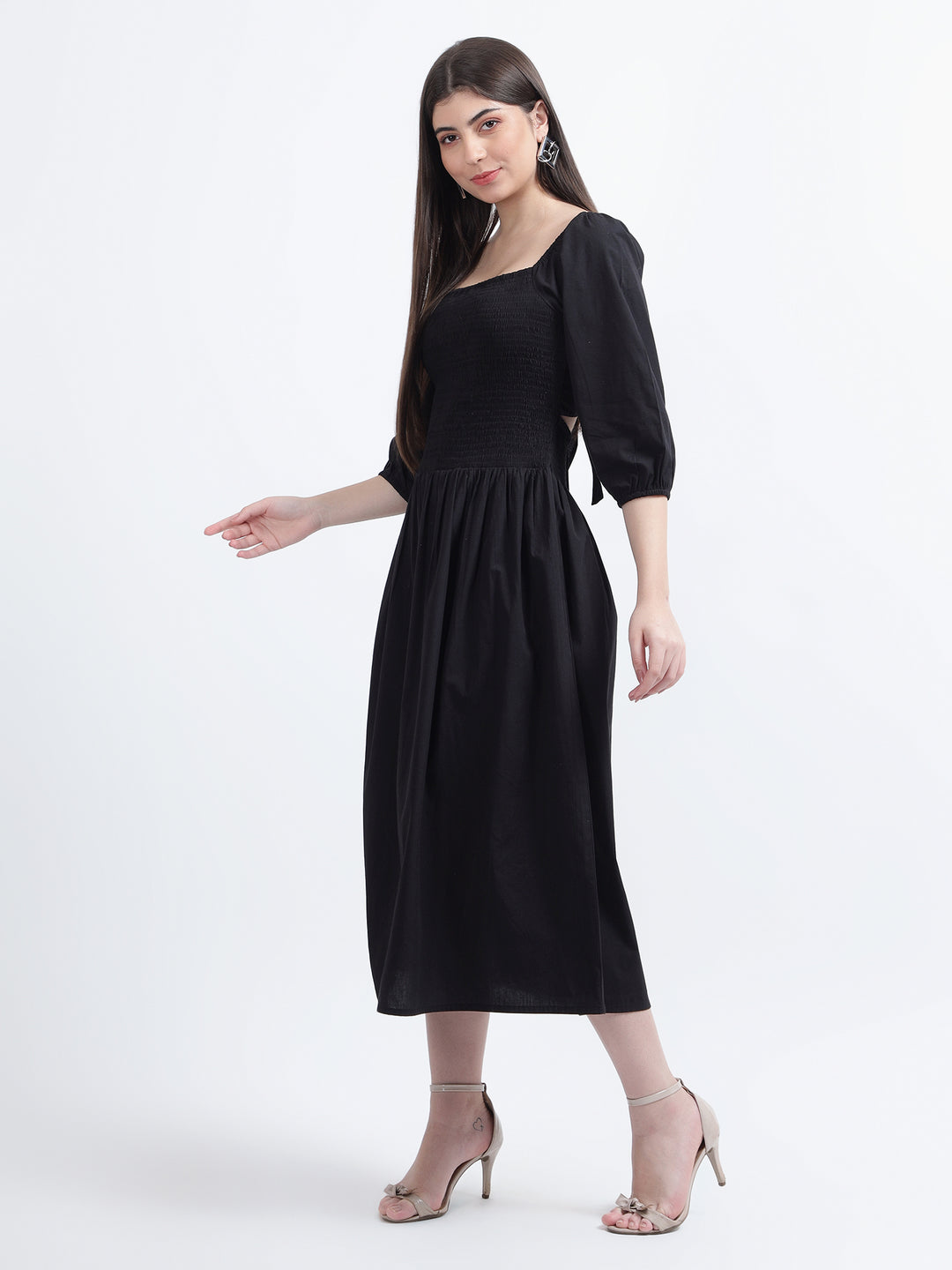 Solid Long Square Neck Dress