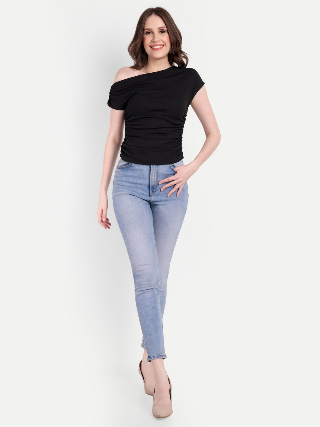 CASUAL SLEEVELESS SOLID GATHERED TOP