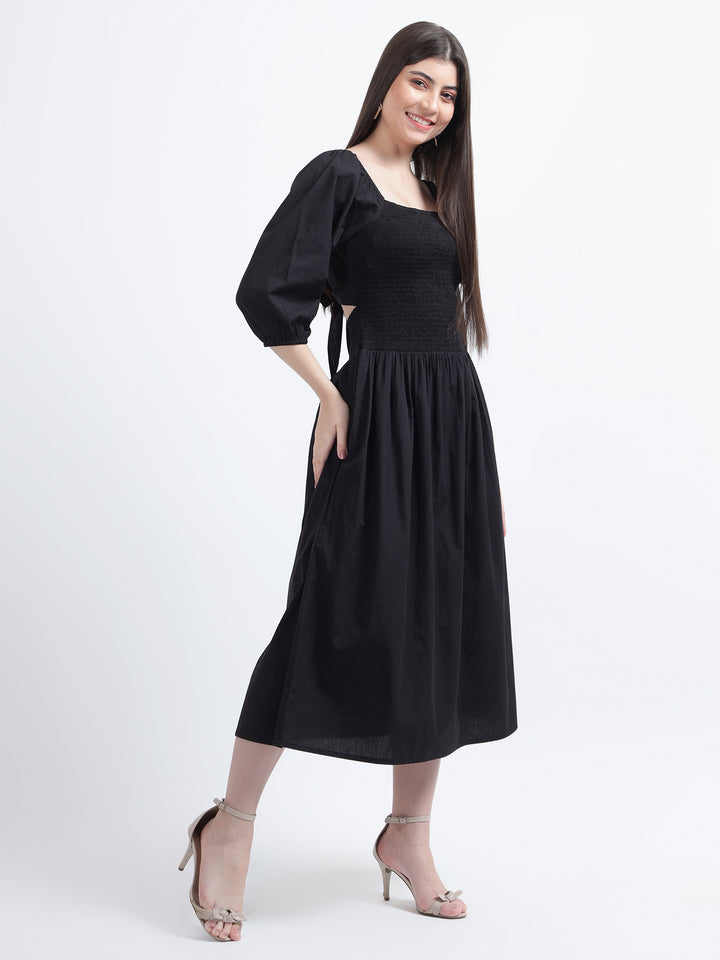 Solid Long Square Neck Dress