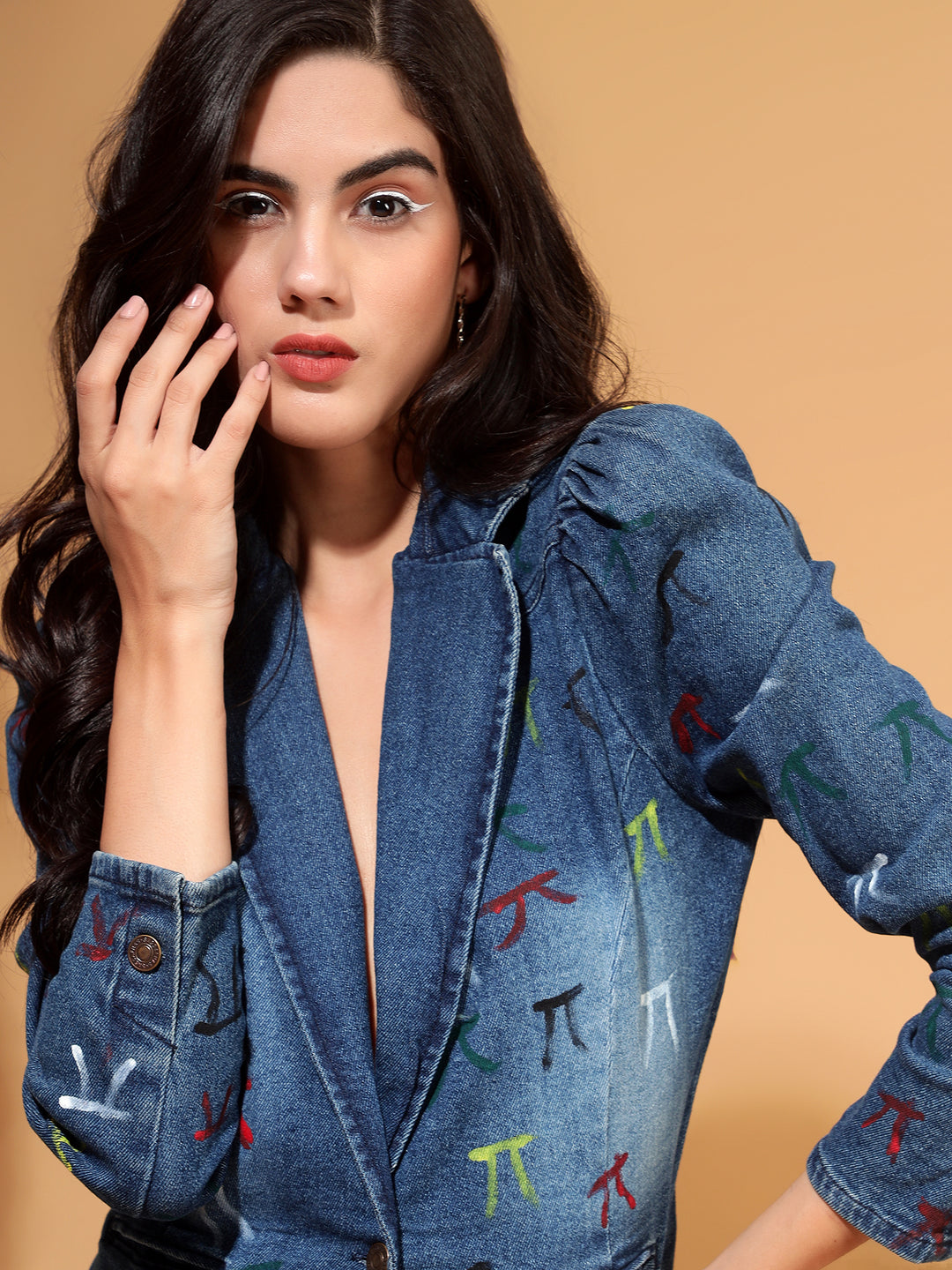 Denim Blazer with Hand Paint Design