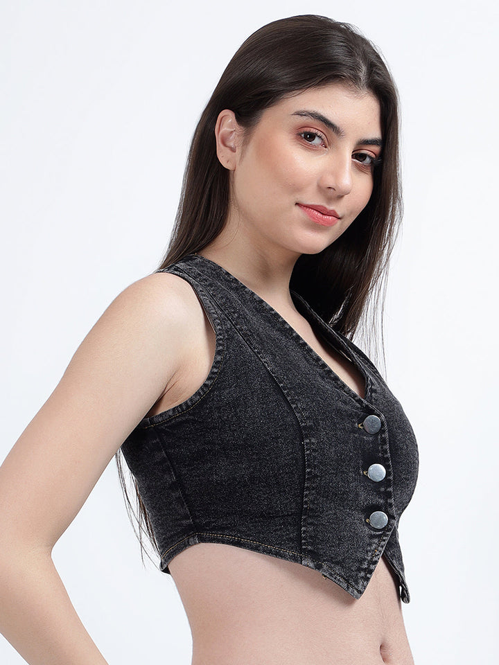 Denim Waistcoat Crop Jacket