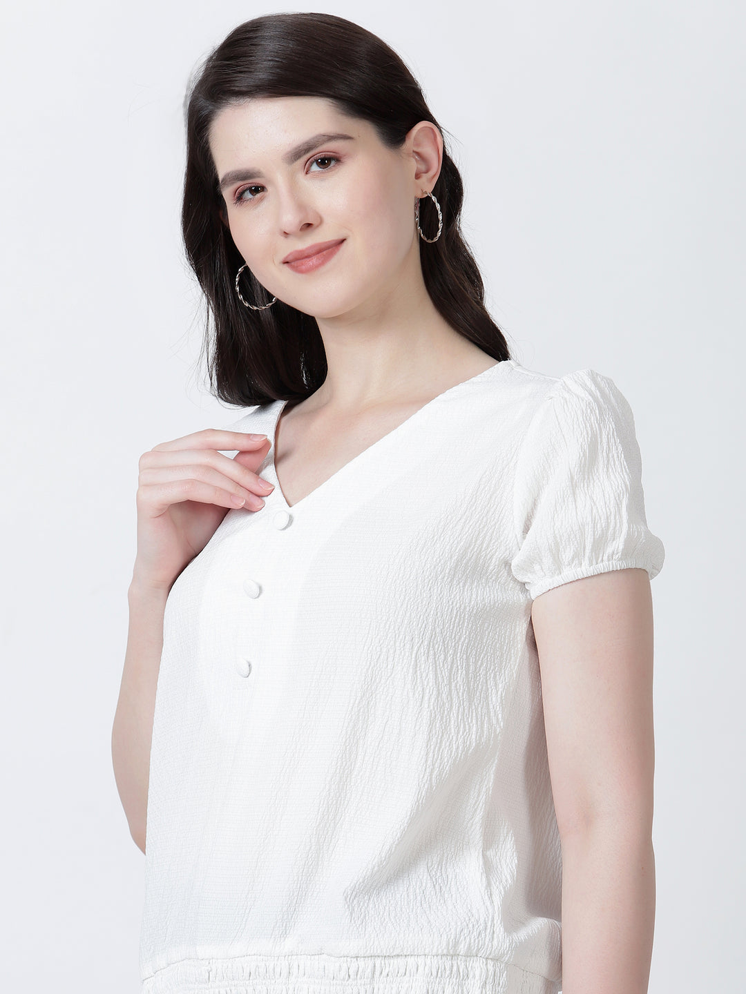 Casual Wear Short Sleeve Top with Smocking