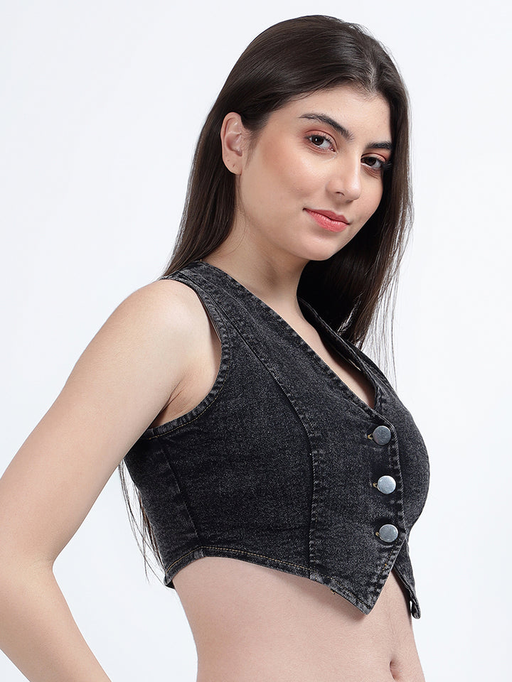 Denim Waistcoat Crop Jacket