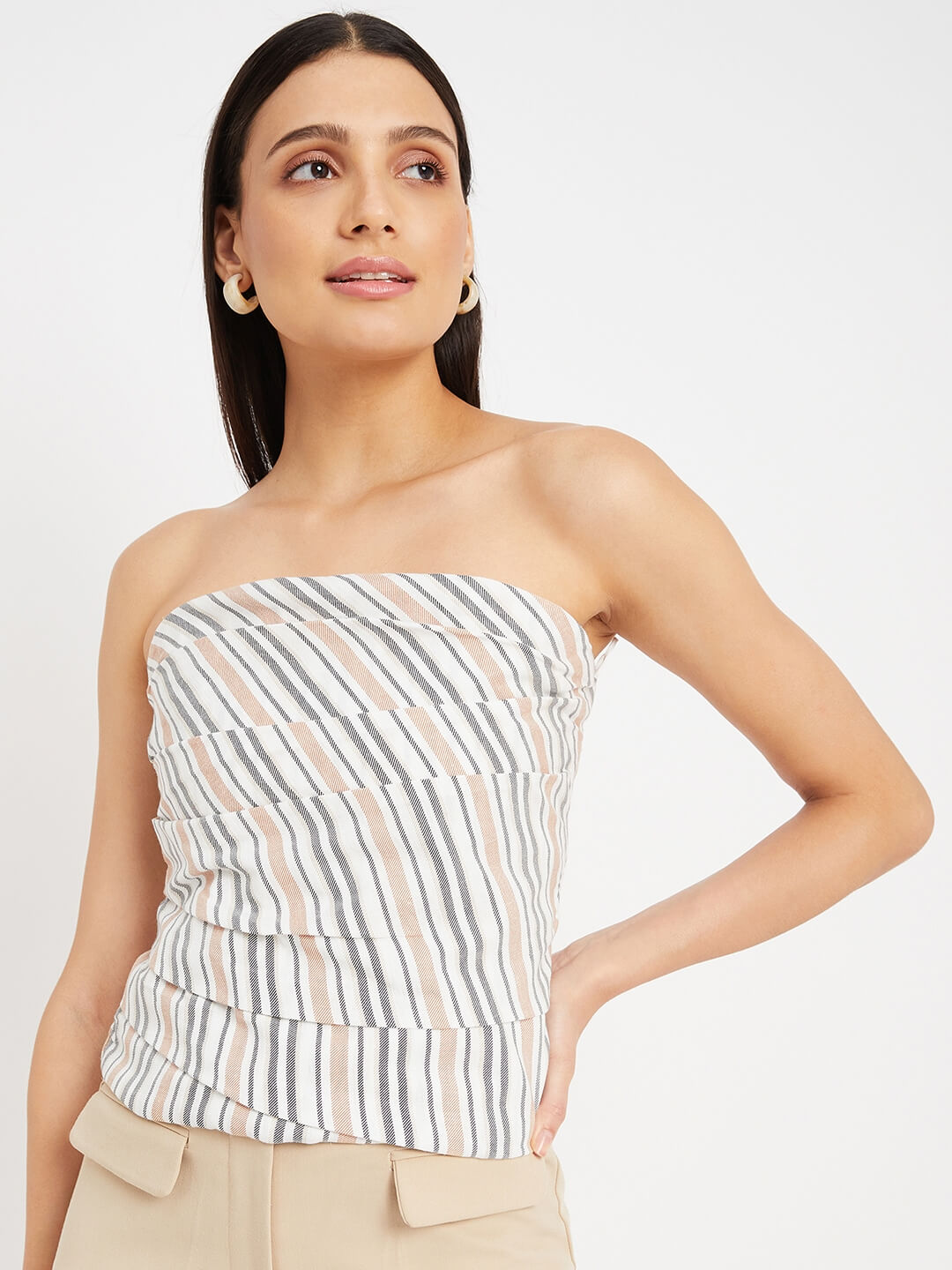 Cotton Pleated Bandeau Sleeveless Top for Women