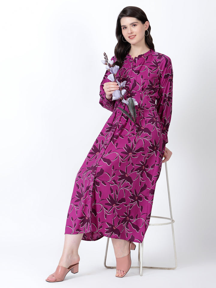 Button Down Full Sleeve Dress with Box Pleated Waist