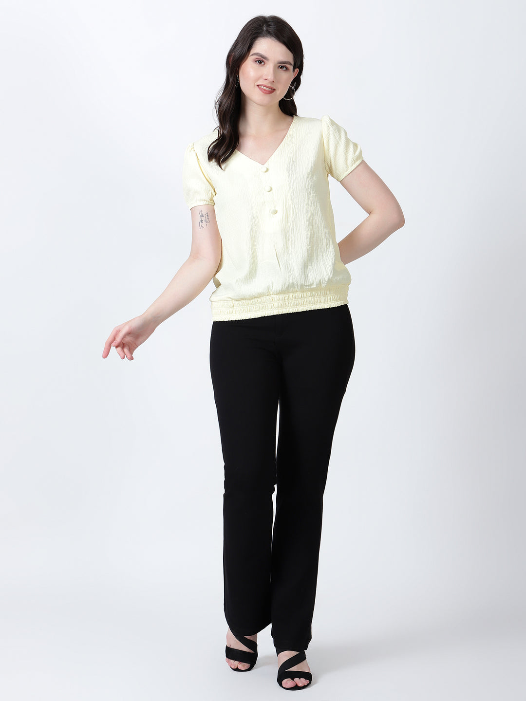 Casual Wear Short Sleeve Top with Smocking