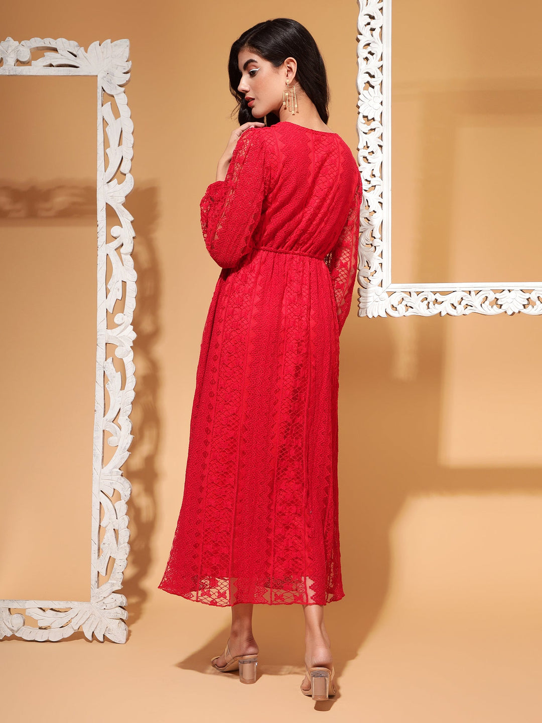 outnet red dress Belted wool-blend crepe dress - red