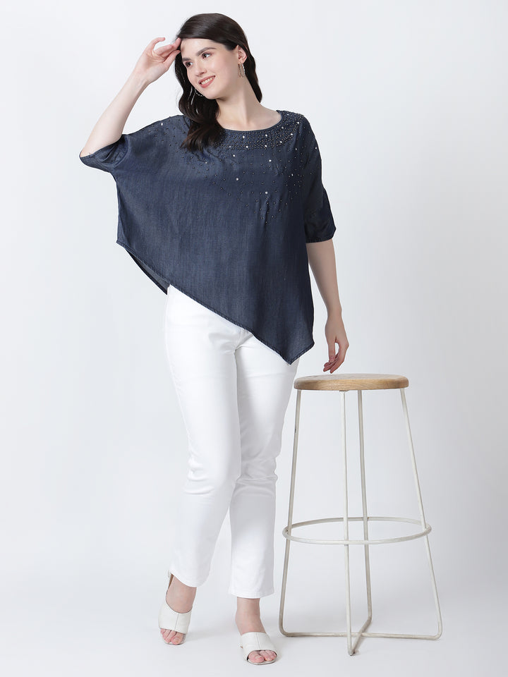 Tencel Denim Ponchu With Handwork