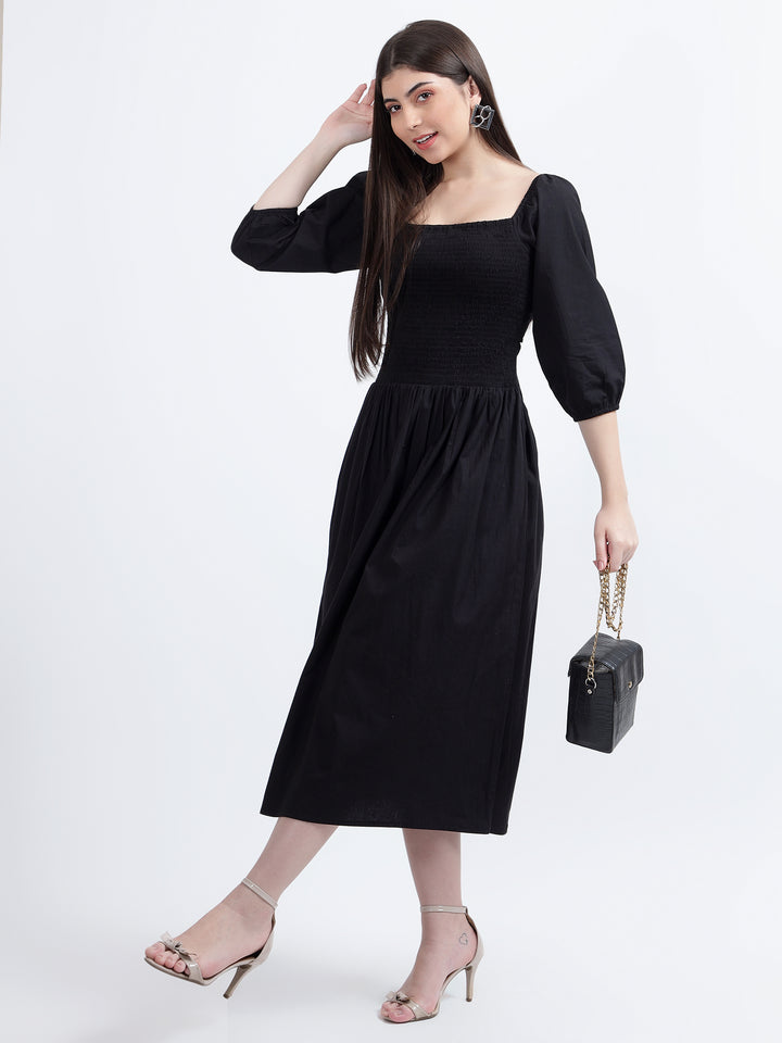 Solid Long Square Neck Dress