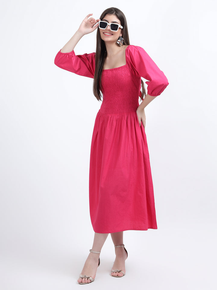 Solid Long Square Neck Dress