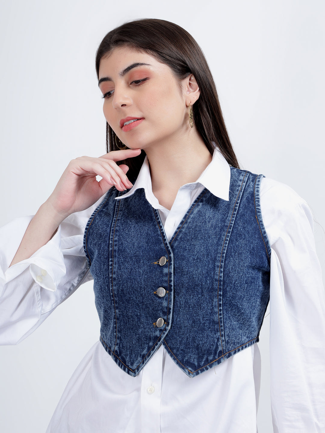 Denim Waistcoat Crop Jacket