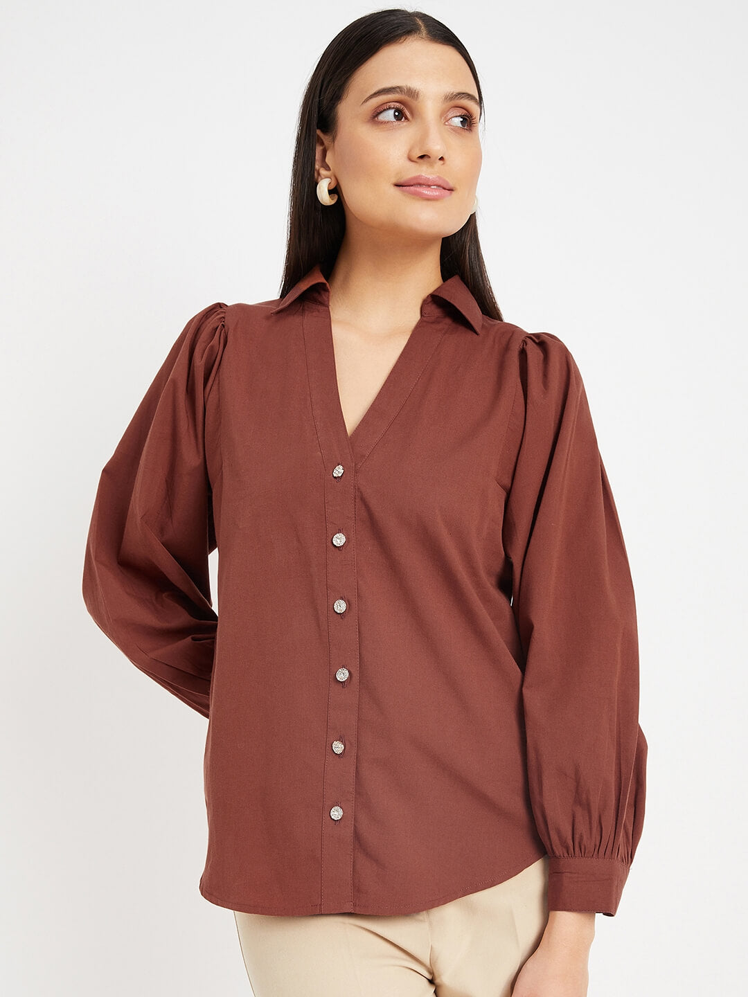 Casual Collar Shirt with Back Slit