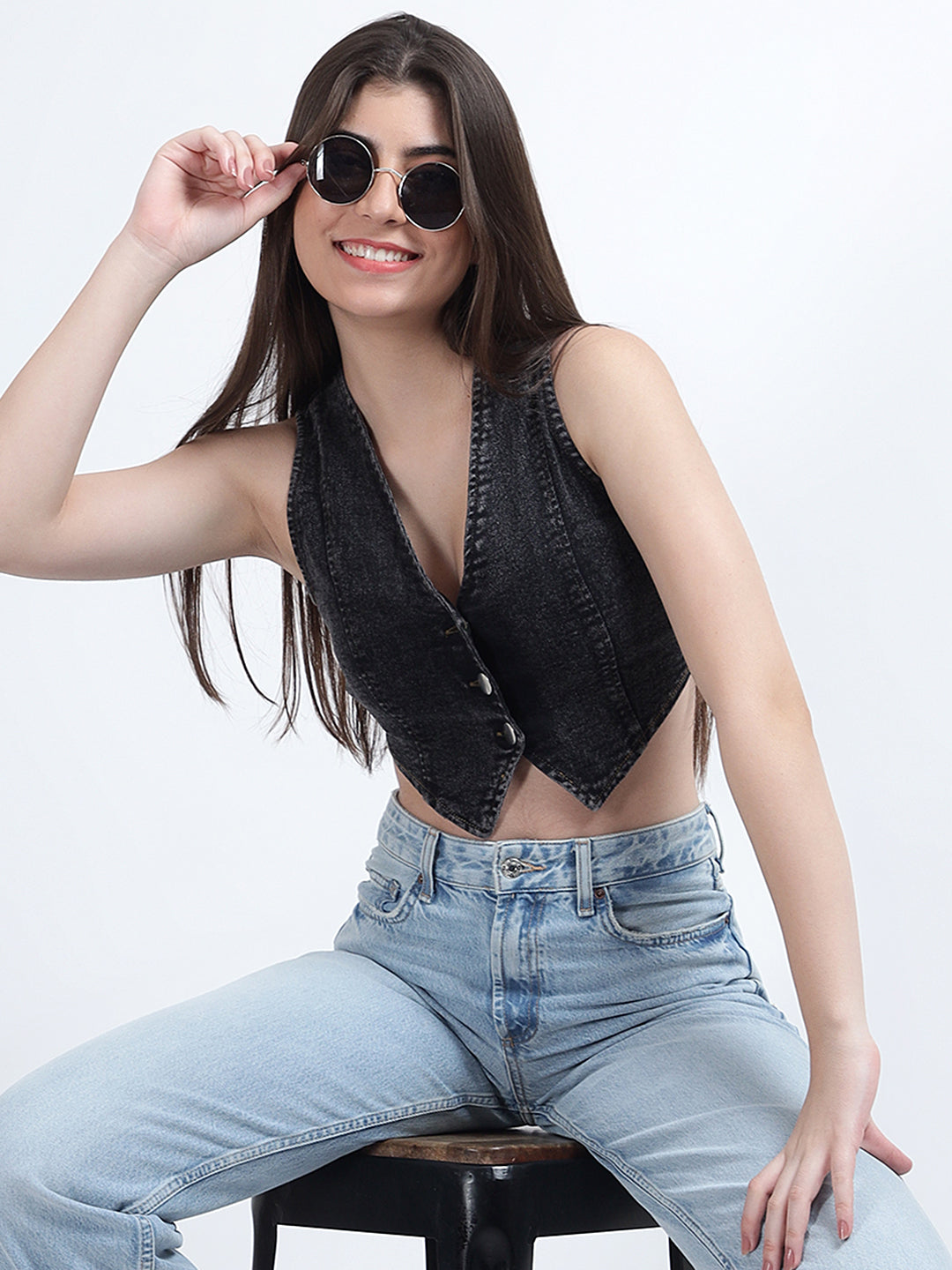 Denim Waistcoat Crop Jacket