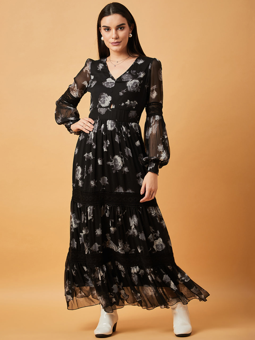 Chiffon Maxi Dress with Lace