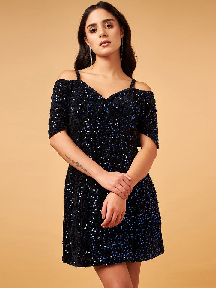 Shimmer Velvet Bodycon Dress with Shoulder Straps